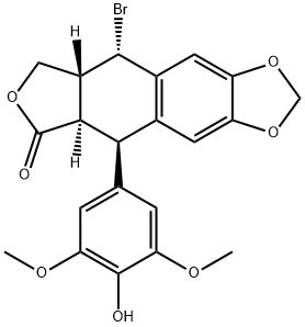Furo[3',4':6,7]naphtho[2,3-d]-1,3-dioxol-6(5aH)-one, 9-bromo-5,8,8a,9-tetrahydro-5-(4-hydroxy-3,5-dimethoxyphenyl)-, (5R,5aR,8aR,9S)- Structure