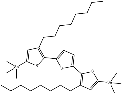 (3,3''-二辛基-[2,2'-:5'-,2''-三噻吩]-5,5''-二基)双(三甲基锡烷) 结构式