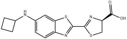 4-Thiazolecarboxylic acid, 2-[6-(cyclobutylamino)-2-benzothiazolyl]-4,5-dihydro-, (4S)- Structure