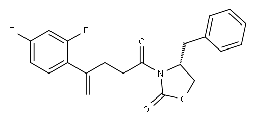 (R)-4-苄基-3-((3S,5R)-5-(2,4-二氟代苯基)-5-(碘代甲基)氧杂环戊烷-3-甲酰基)-2-噁唑烷酮,165115-74-2,结构式