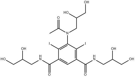 1,3-Benzenedicarboxamide, 5-[acetyl(2,3-dihydroxypropyl)amino]-N1,N3-bis(2,3-dihydroxypropyl)-4,6-diiodo- Struktur