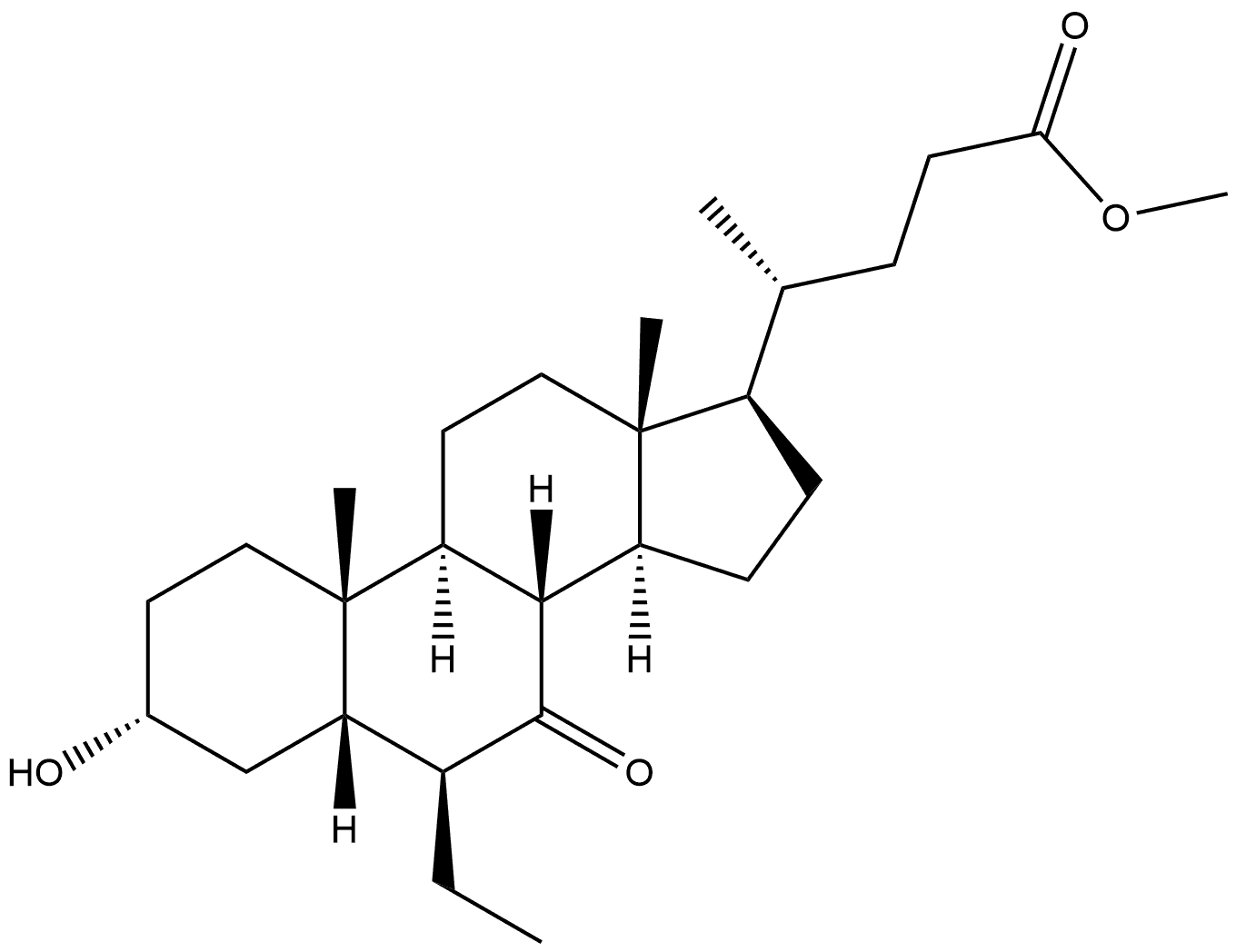 Cholan-24-oic acid, 6-ethyl-3-hydroxy-7-oxo-, methyl ester, (3α,5β,6β)- Struktur