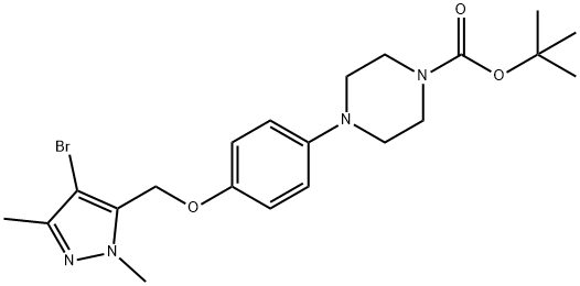 1-Piperazinecarboxylic acid, 4-[4-[(4-bromo-1,3-dimethyl-1H-pyrazol-5-yl)methoxy]phenyl]-, 1,1-dimethylethyl ester Struktur