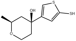 2H-Pyran-4-ol, tetrahydro-4-(5-mercapto-3-thienyl)-2-methyl-, (2S-trans)- (9CI) Struktur