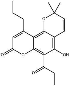 2H,8H-Benzo[1,2-b:3,4-b']dipyran-8-one, 5-hydroxy-2,2-dimethyl-6-(1-oxopropyl)-10-propyl- Struktur