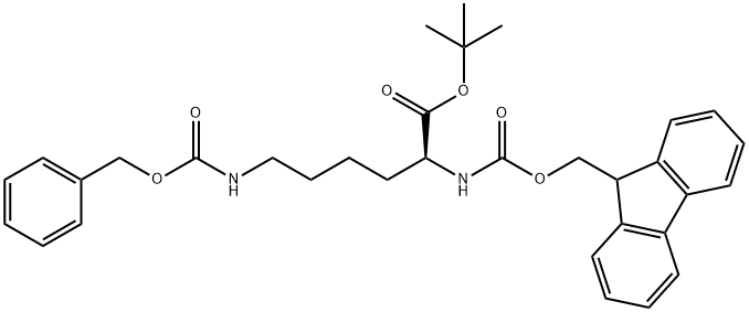 L-Lysine, N2-[(9H-fluoren-9-ylmethoxy)carbonyl]-N6-[(phenylmethoxy)carbonyl]-, 1,1-dimethylethyl ester Struktur