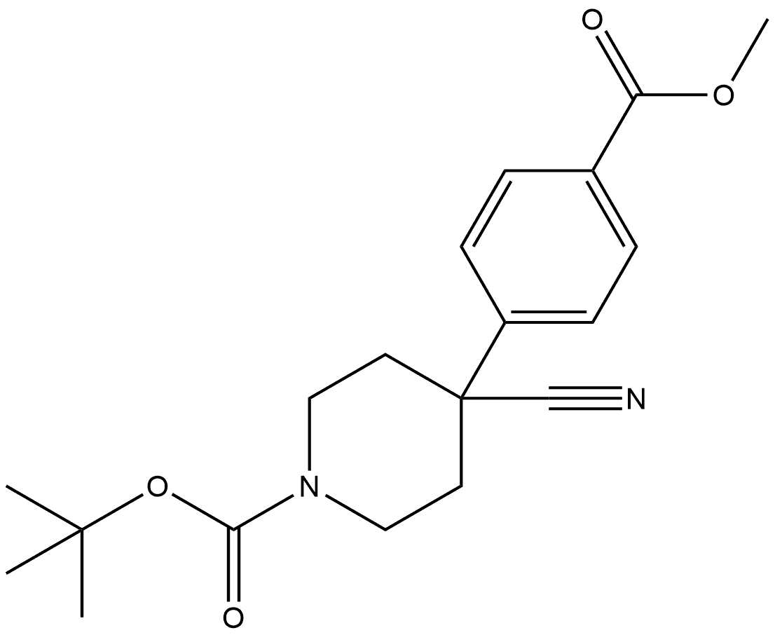 tert-butyl 4-cyano-4-(4-(methoxycarbonyl)phenyl)piperidine-1-carboxylate Structure