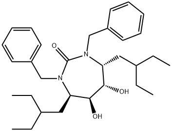 2H-1,3-Diazepin-2-one, 4,7-bis(2-ethylbutyl)hexahydro-5,6-dihydroxy-1,3-bis(phenylmethyl)-, (4R,5S,6S,7R)- Structure