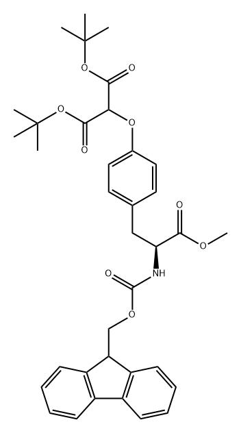 Propanedioic acid, 2-[4-[(2S)-2-[[(9H-fluoren-9-ylmethoxy)carbonyl]amino]-3-methoxy-3-oxopropyl]phenoxy]-, 1,3-bis(1,1-dimethylethyl) ester Structure