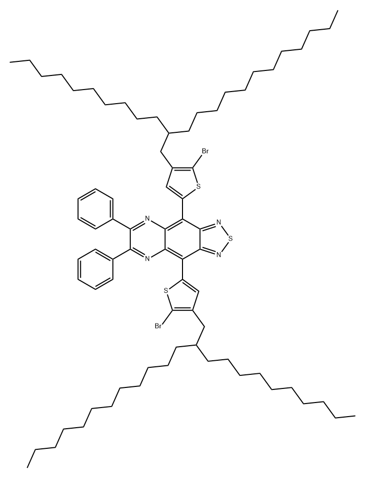 [1,2,5]Thiadiazolo[3,4-g]quinoxaline, 4,9-bis[5-bromo-4-(2-decyltetradecyl)-2-thienyl]-6,7-diphenyl- Structure