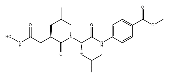 Benzoic acid, 4-[[(2S)-2-[[(2R)-2-[2-(hydroxyamino)-2-oxoethyl]-4-methyl-1-oxopentyl]amino]-4-methyl-1-oxopentyl]amino]-, methyl ester Struktur