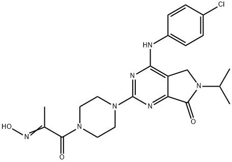 4-[(4-クロロフェニル)アミノ]-5,6-ジヒドロ-2-[4-[2-(ヒドロキシイミノ)-1-オキソプロピル]ピペラジノ]-6-イソプロピル-7H-ピロロ[3,4-d]ピリミジン-7-オン 化学構造式