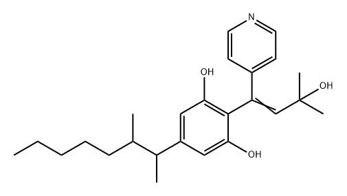 1,3-Benzenediol, 5-(1,2-dimethylheptyl)-2-[3-hydroxy-3-methyl-1-(4-pyridinyl)-1-buten-1-yl]- Structure