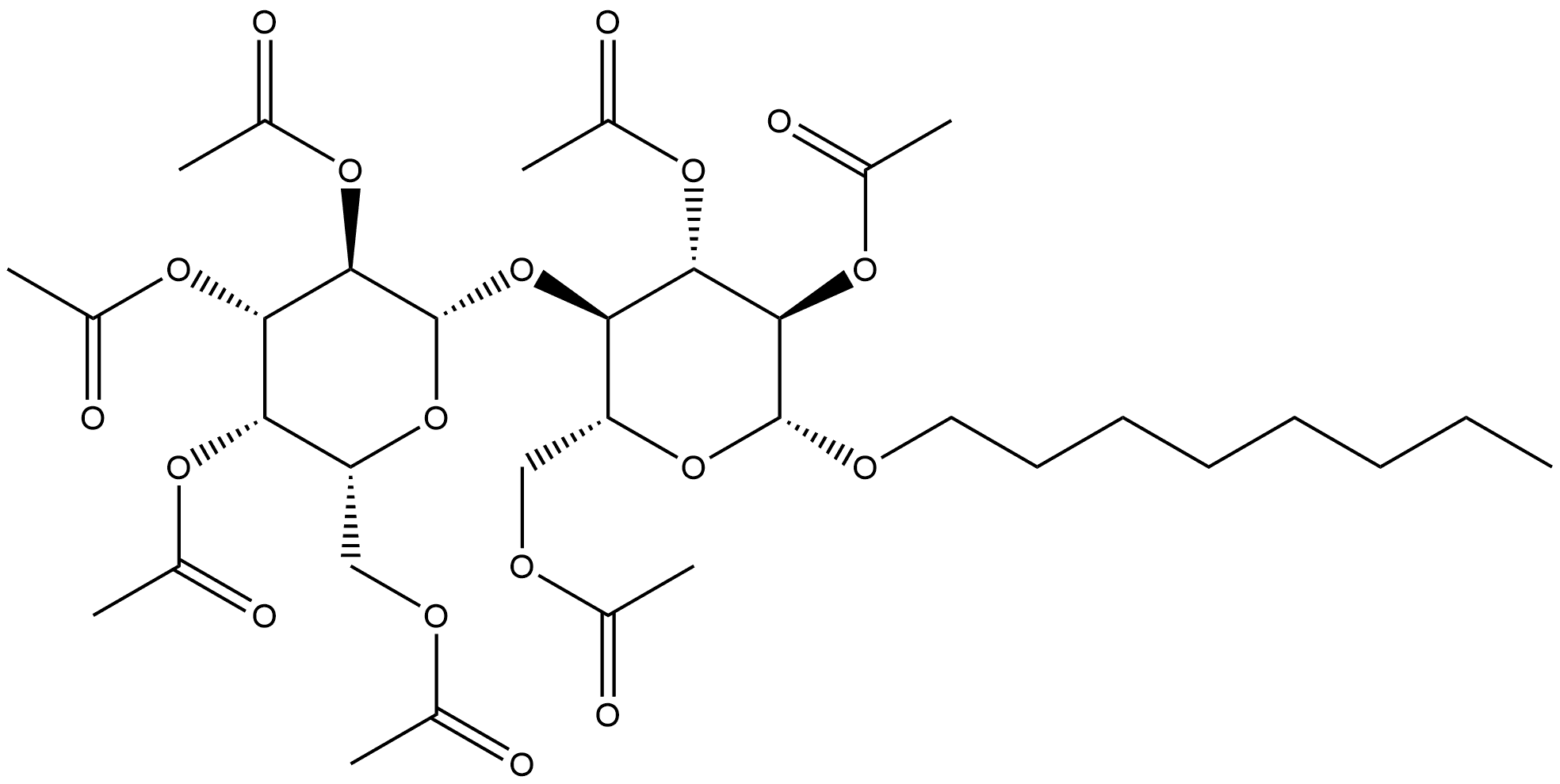 β-D-Glucopyranoside, octyl 4-O-(2,3,4,6-tetra-O-acetyl-β-D-galactopyranosyl)-, 2,3,6-triacetate Struktur