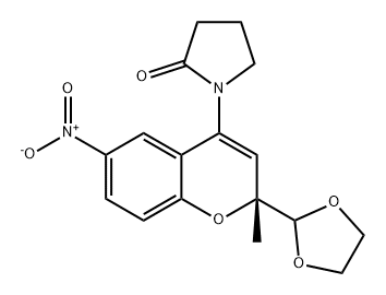 2-Pyrrolidinone, 1-[(2R)-2-(1,3-dioxolan-2-yl)-2-methyl-6-nitro-2H-1-benzopyran-4-yl]- Struktur
