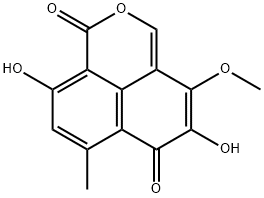 1H,6H-Naphtho[1,8-cd]pyran-1,6-dione, 5,9-dihydroxy-4-methoxy-7-methyl- 化学構造式