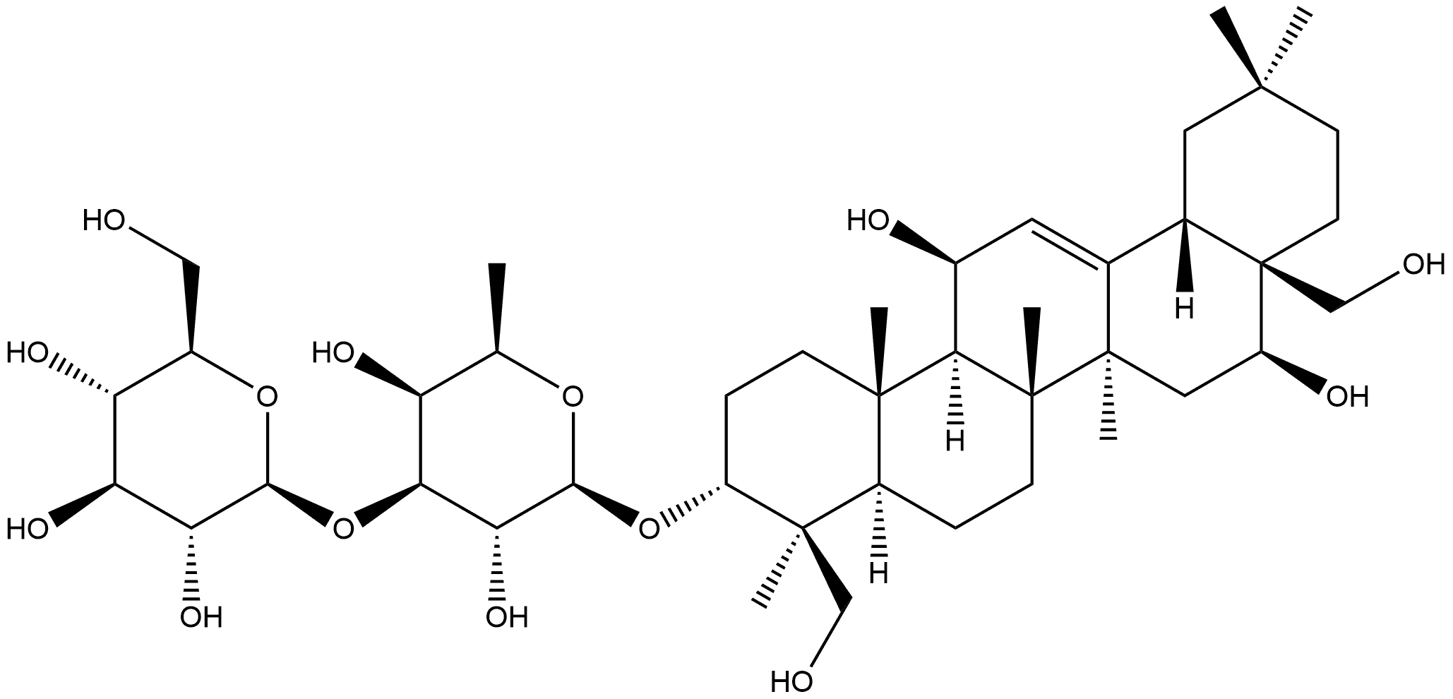 β-D-Galactopyranoside, (3β,4α,11α,16α)-11,16,23,28-tetrahydroxyolean-12-en-3-yl 6-deoxy-3-O-β-D-glucopyranosyl- Structure