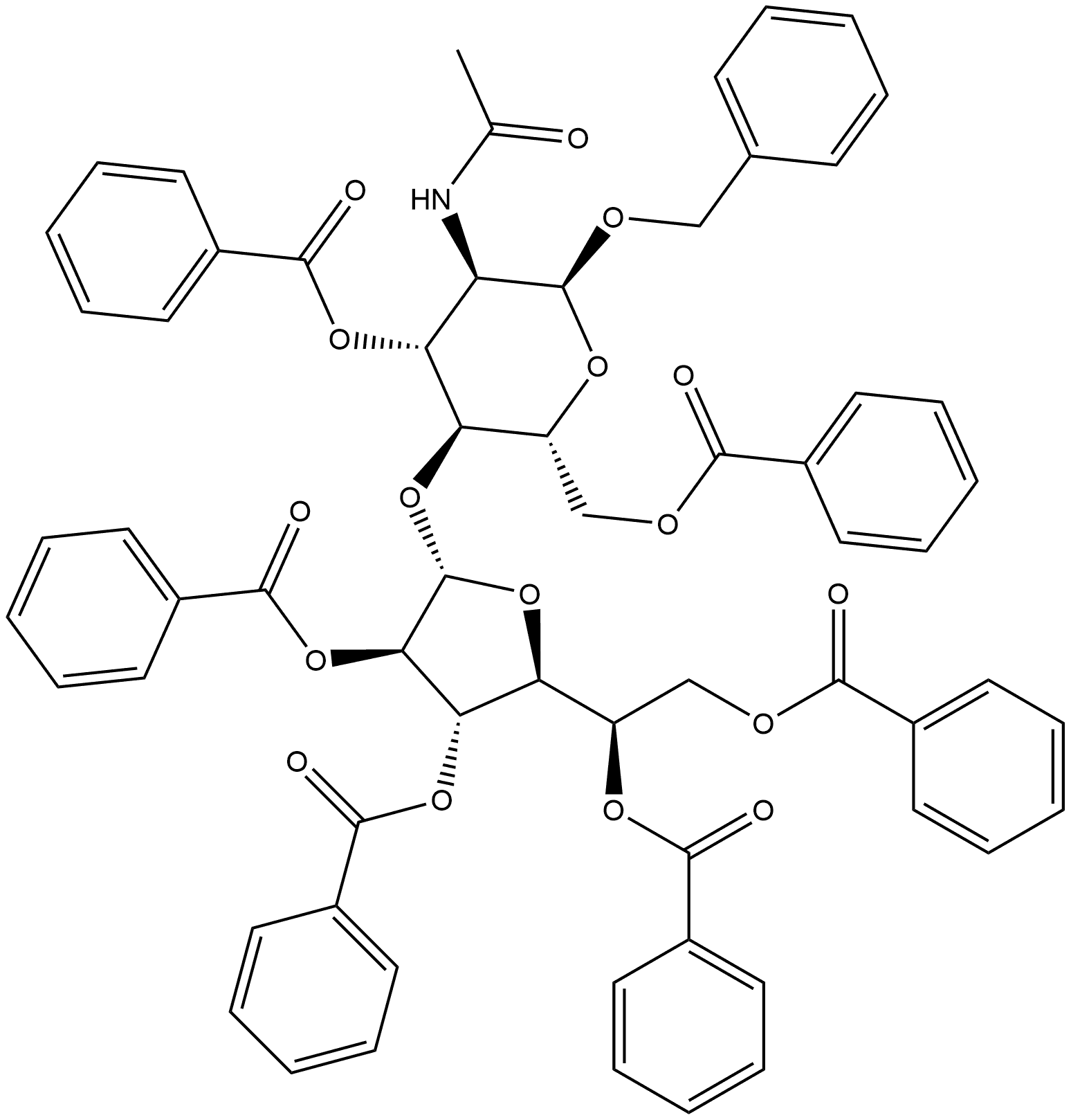 α-D-Glucopyranoside, phenylmethyl 2-(acetylamino)-2-deoxy-4-O-(2,3,5,6-tetra-O-benzoyl-β-D-galactofuranosyl)-, 3,6-dibenzoate