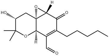 1aH,6H-Oxireno[e][1]benzopyran-4-carboxaldehyde, 2,4a,7,8-tetrahydro-7-hydroxy-6,6-dimethyl-2-oxo-3-pentyl-, (1aS,4aR,7R,8aS)- (9CI) Structure