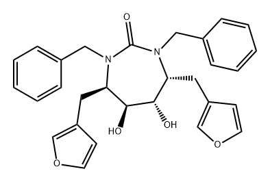 2H-1,3-Diazepin-2-one, 4,7-bis(3-furanylmethyl)hexahydro-5,6-dihydroxy-1,3-bis(phenylmethyl)-, (4R,5S,6S,7R)- Structure