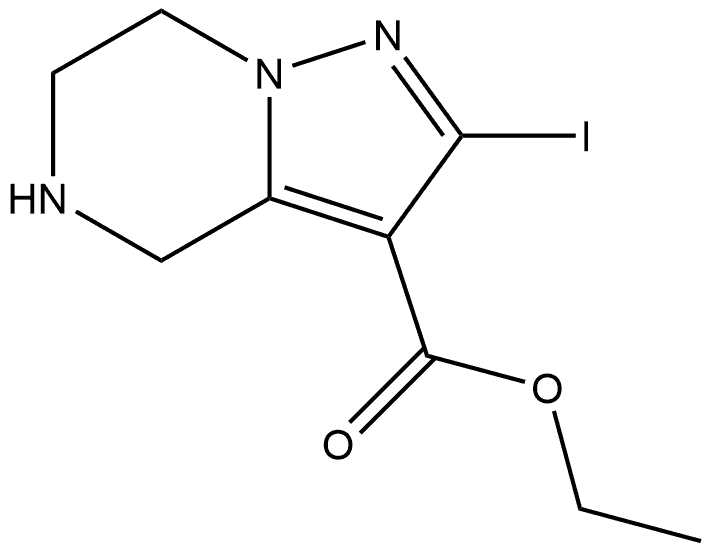 2-Iodo-4,5,6,7-tetrahydro-pyrazolo[1,5-a]pyrazine-3-carboxylic acid ethyl ester Struktur