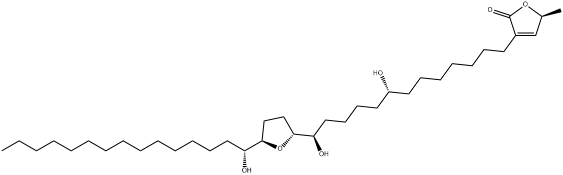 2(5H)-Furanone, 3-[(8R,13R)-8,13-dihydroxy-13-[(2R,5R)-tetrahydro-5-[(1R)-1-hydroxypentadecyl]-2-furanyl]tridecyl]-5-methyl-, (5S)- Structure