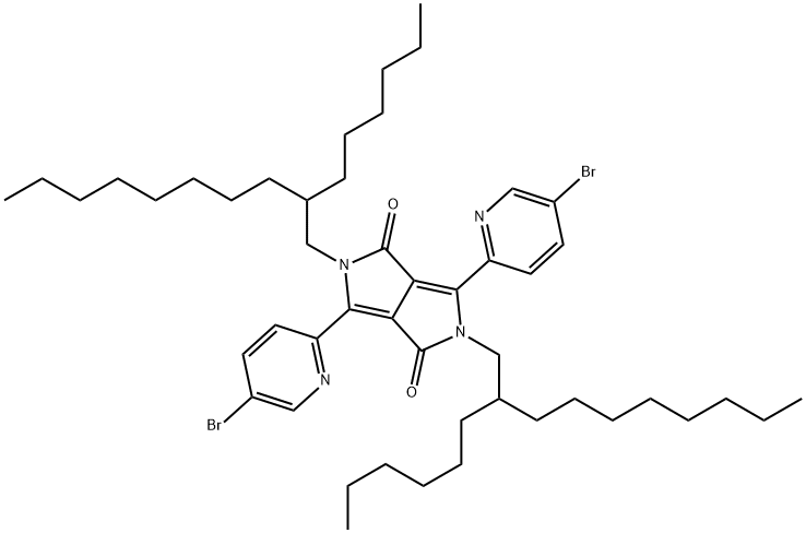Pyrrolo[3,4-c]pyrrole-1,4-dione, 3,6-bis(5-bromo-2-pyridinyl)-2,5-bis(2-hexyldecyl)-2,5-dihydro- 结构式