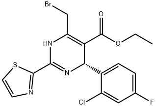 5-Pyrimidinecarboxylic acid, 6-(bromomethyl)-4-(2-chloro-4-fluorophenyl)-1,4-dihydro-2-(2-thiazolyl)-, ethyl ester, (4R)- Structure
