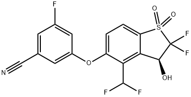 Benzonitrile, 3-[[(3S)-4-(difluoromethyl)-2,2-difluoro-2,3-dihydro-3-hydroxy-1,1-dioxidobenzo[b]thien-5-yl]oxy]-5-fluoro- Structure