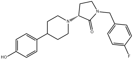2-Pyrrolidinone, 1-[(4-fluorophenyl)methyl]-3-[4-(4-hydroxyphenyl)-1-piperidinyl]-, (3R)- Struktur