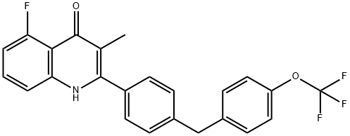 2-[4-[4-(トリフルオロメチルオキシ)ベンジル]フェニル]-3-メチル-5-フルオロキノリン-4(1H)-オン 化学構造式