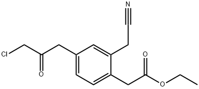 Ethyl 4-(3-chloro-2-oxopropyl)-2-(cyanomethyl)phenylacetate 结构式