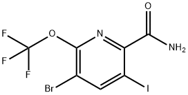 3-Bromo-5-iodo-2-(trifluoromethoxy)pyridine-6-carboxamide 结构式