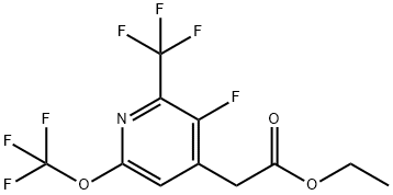 Ethyl 3-fluoro-6-(trifluoromethoxy)-2-(trifluoromethyl)pyridine-4-acetate 化学構造式