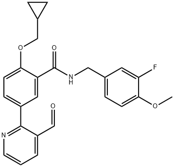 Benzamide, 2-?(cyclopropylmethoxy)?-?N-?[(3-?fluoro-?4-?methoxyphenyl)?methyl]?-?5-?(3-?formyl-?2-?pyridinyl)?- Structure