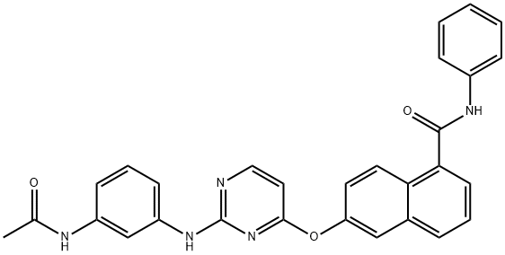 1-Naphthalenecarboxamide, 6-[[2-[[3-(acetylamino)phenyl]amino]-4-pyrimidinyl]oxy]-N-phenyl- Struktur