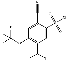 2-Cyano-5-difluoromethyl-4-(trifluoromethoxy)benzenesulfonylchloride Struktur