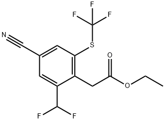 Ethyl 4-cyano-2-difluoromethyl-6-(trifluoromethylthio)phenylacetate Structure