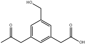 3-(Hydroxymethyl)-5-(2-oxopropyl)phenylacetic acid 结构式