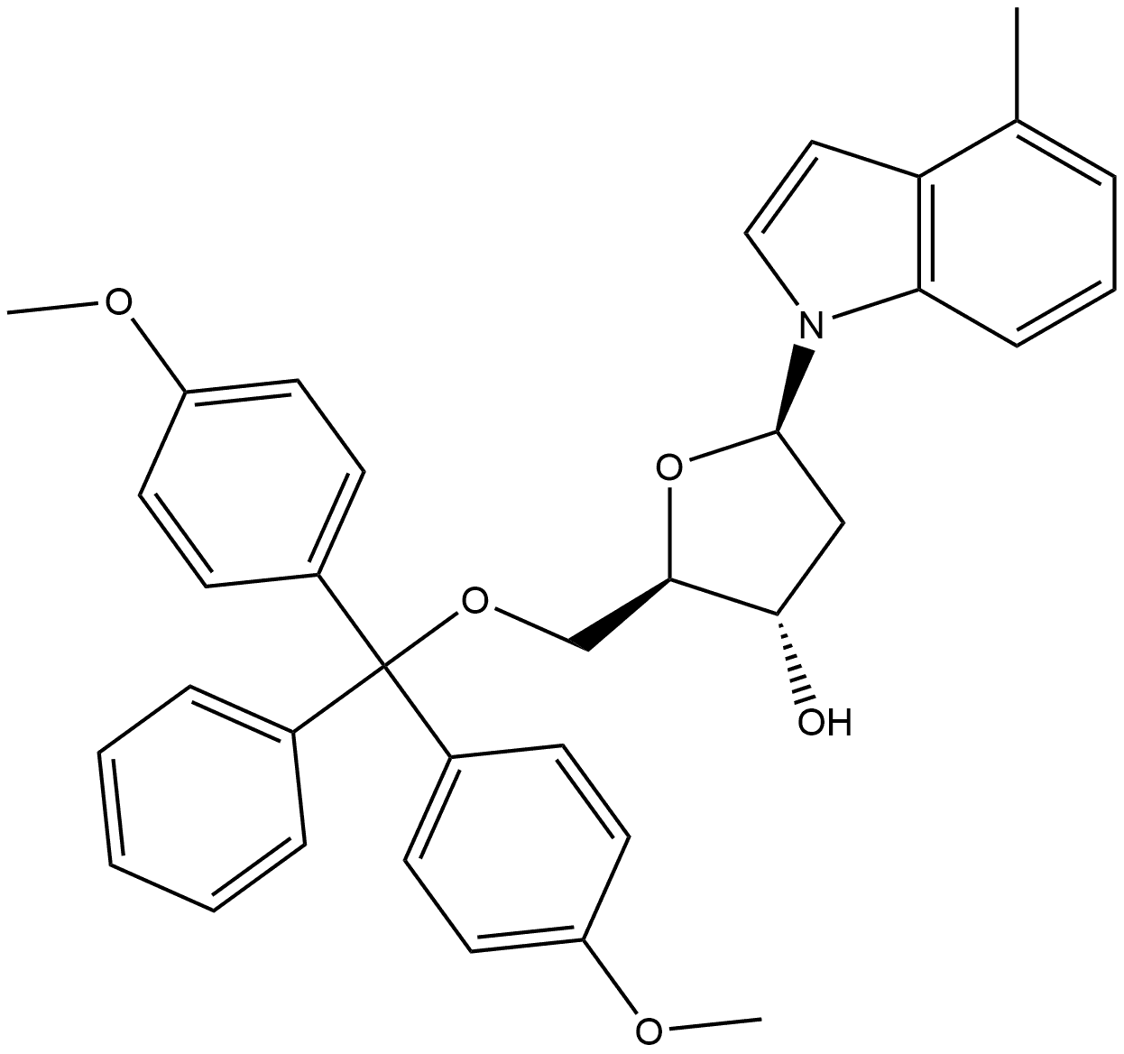 1-(5-O-(Dimethoxytrityl)-β-D-2-deoxyribofuranosyl)-4-methylindole Structure