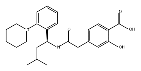 Benzoic acid, 2-hydroxy-4-[2-[[(1S)-3-methyl-1-[2-(1-piperidinyl)phenyl]butyl]amino]-2-oxoethyl]- Struktur