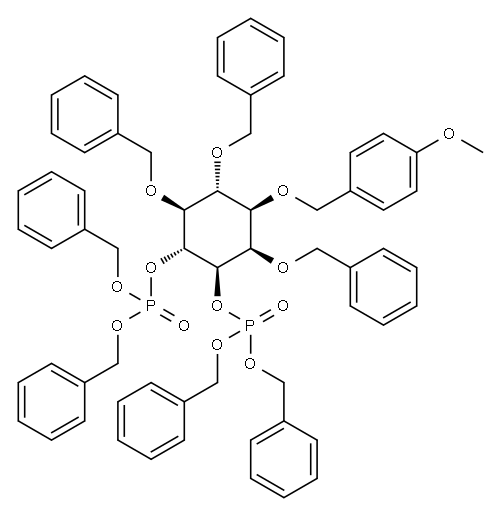 D-myo-Inositol, 1-O-(4-methoxyphenyl)methyl-2,5,6-tris-O-(phenylmethyl)-, bisbis(phenylmethyl) phosphate Structure