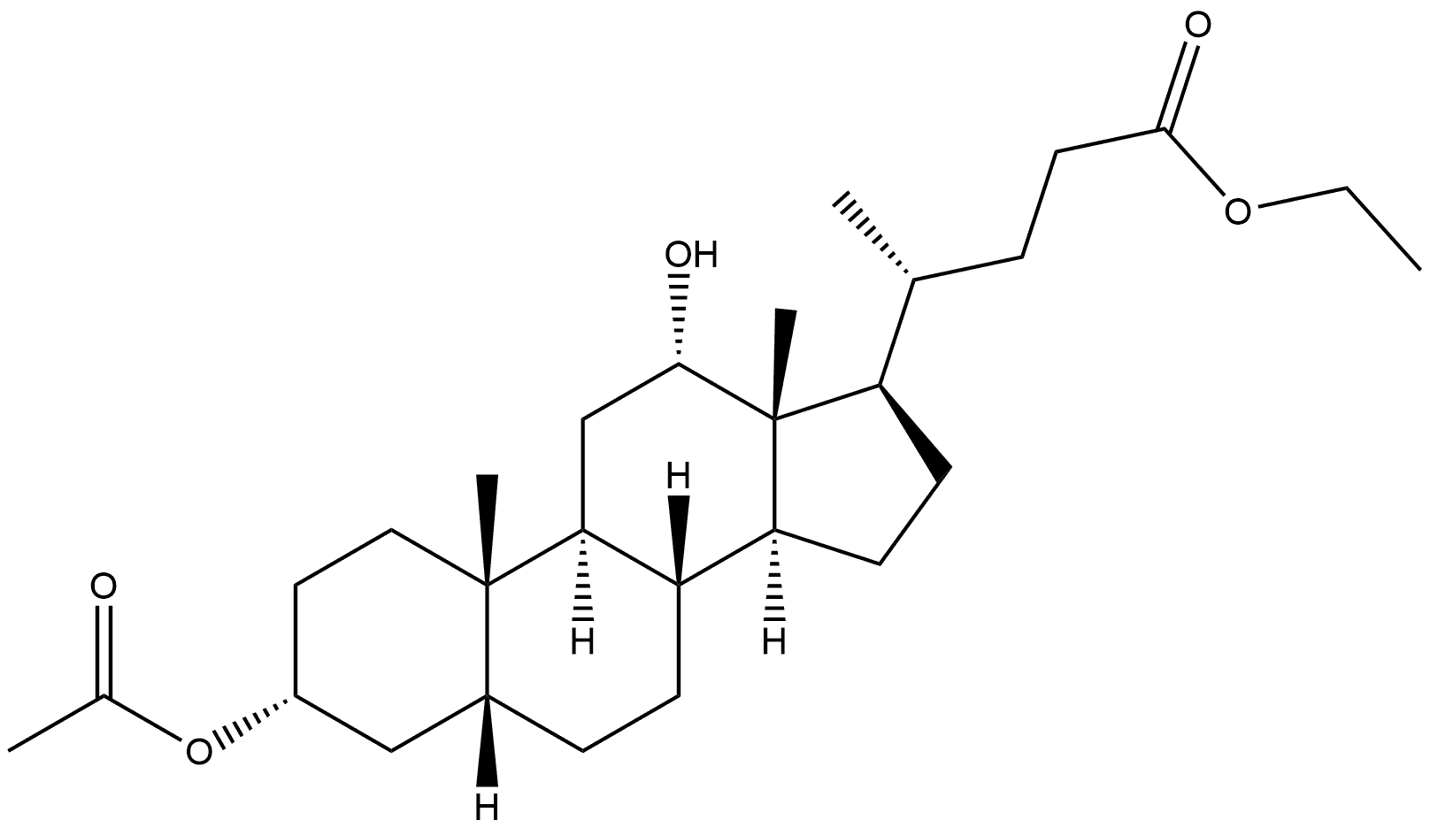 Cholan-24-oic acid, 3-(acetyloxy)-12-hydroxy-, ethyl ester, (3α,5β,12α)- Structure