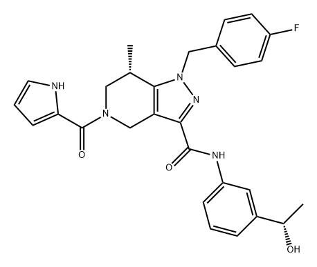 1H-Pyrazolo[4,3-c]pyridine-3-carboxamide, 1-[(4-fluorophenyl)methyl]-4,5,6,7-tetrahydro-N-[3-[(1S)-1-hydroxyethyl]phenyl]-7-methyl-5-(1H-pyrrol-2-ylcarbonyl)-, (7S)- Struktur