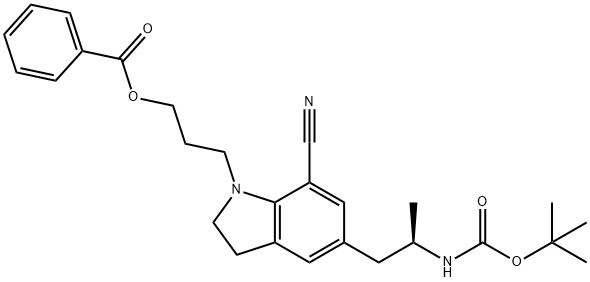 Carbamic acid, N-[(1R)-2-[1-[3-(benzoyloxy)propyl]-7-cyano-2,3-dihydro-1H-indol-5-yl]-1-methylethyl]-, 1,1-dimethylethyl ester Structure