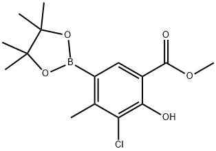 3-氯-2-羟基-4-甲基-5-(4,4,5,5-四甲基-1,3,2-二氧硼杂硼烷-2-基)苯甲酸甲酯, 1820815-12-0, 结构式