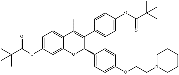 Propanoic acid, 2,2-dimethyl-, (2S)-3-[4-(2,2-dimethyl-1-oxopropoxy)phenyl]-4-methyl-2-[4-[2-(1-piperidinyl)ethoxy]phenyl]-2H-1-benzopyran-7-yl ester Structure