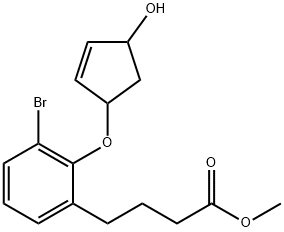 Benzenebutanoic acid, 3-bromo-2-[(4-hydroxy-2-cyclopenten-1-yl)oxy]-, methyl ester Structure