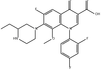 3-Quinolinecarboxylic acid, 1-(2,4-difluorophenyl)-7-(3-ethyl-1-piperazinyl)-6-fluoro-1,4-dihydro-8-methoxy-4-oxo- Structure