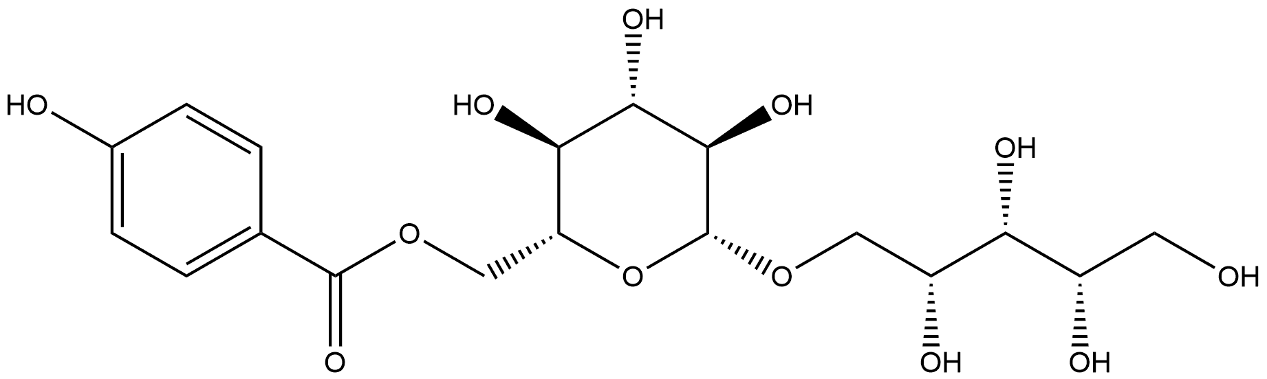 D-Xylitol, 5-O-[6-O-(4-hydroxybenzoyl)-β-D-glucopyranosyl]- Structure